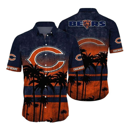 Retro Sunset Chicago Bears Hawaiian Shirt With Palm Trees - Moonbestprint