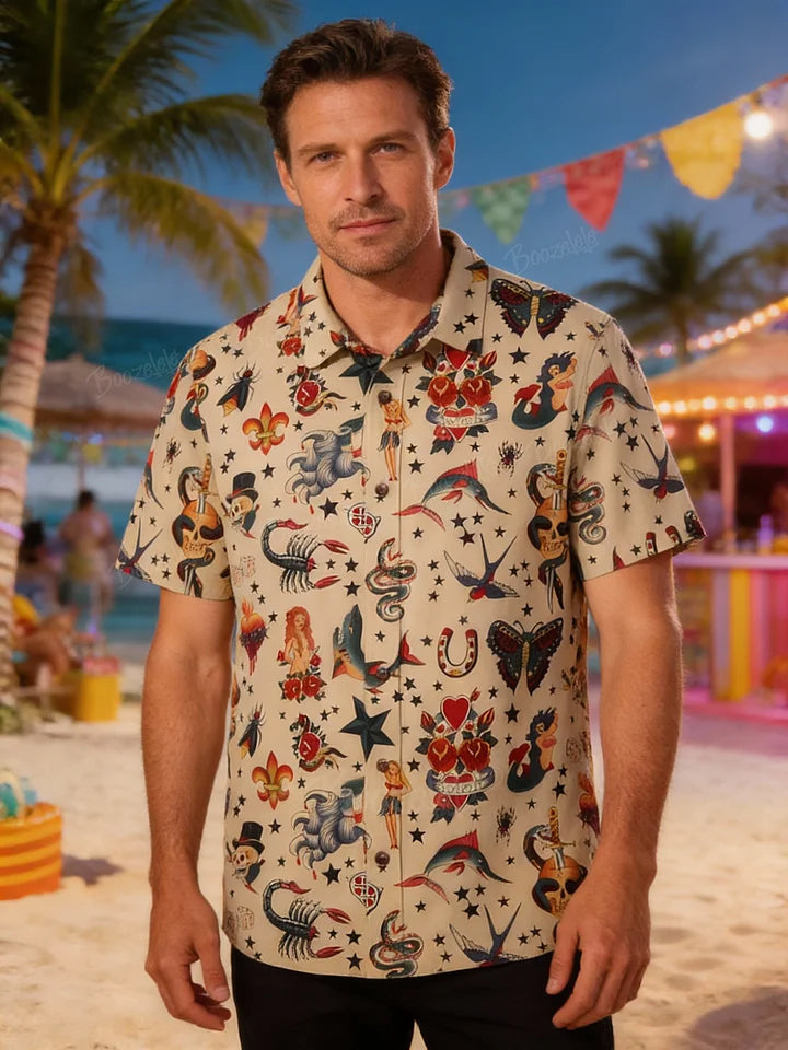 Retro Tattoo Ocean Hawaiian Shirt – Moonbestprint