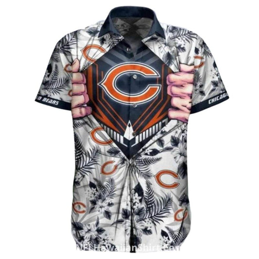 Ripped Skin Chicago Bears Aloha Shirt With Floral Background - Moonbestprint