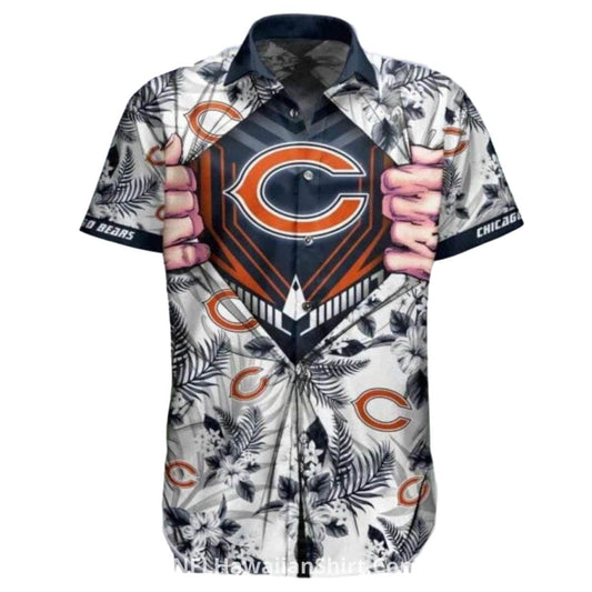 Ripped Skin Chicago Bears Aloha Shirt With Floral Background - Moonbestprint
