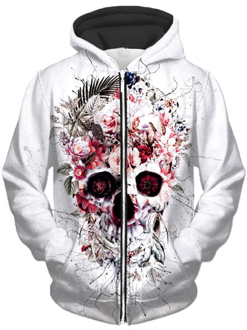 Floral Skull Unisex Zip-Up Hoodie -Moonbestprint