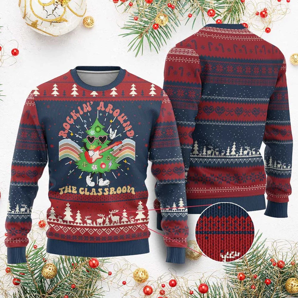Rockin Around The Classroom Ugly Christmas Sweater - Moonbestprint
