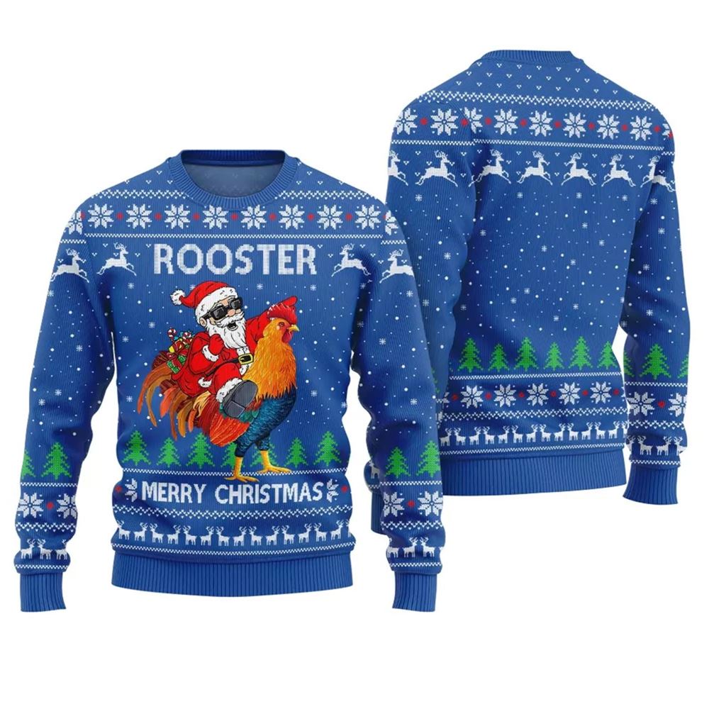 Rooster Santa Ugly Christmas Sweater - Moonbestprint