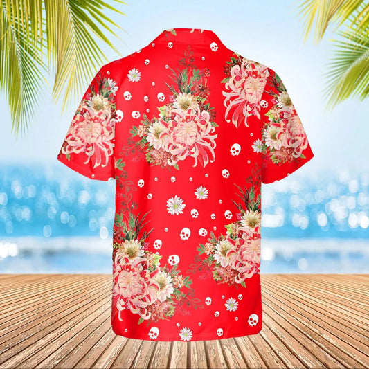 Rose Flower Skull Hawaiian Shirt, Hawaiian Button Up Shirt, Tropical Shirts For Men Moonbestprint