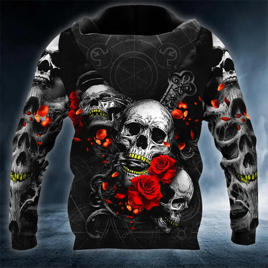 Roses See Speak and Hear No Evil Skull 3D Hoodie Moonbestprint