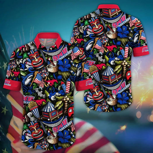 SMU Mustangs NCAA Flower Aloha Hawaiian Shirt 14, NCAA Hawaiian Shirt Moonbestprint