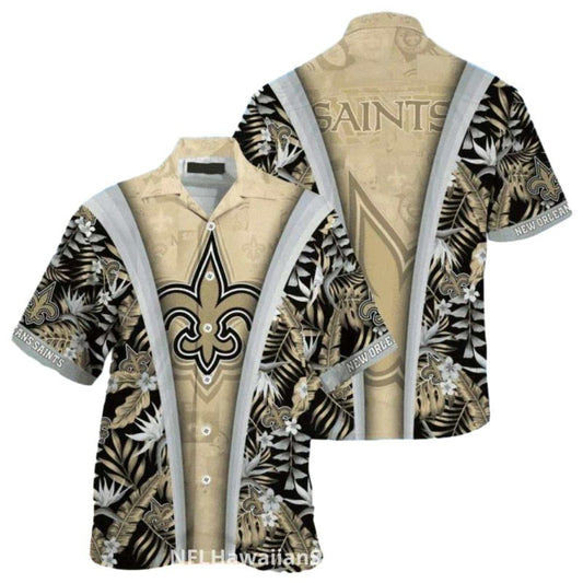 Saints Hawaiian Shirt Gold Fleur de lis Tropical Pattern - Moonbestprint