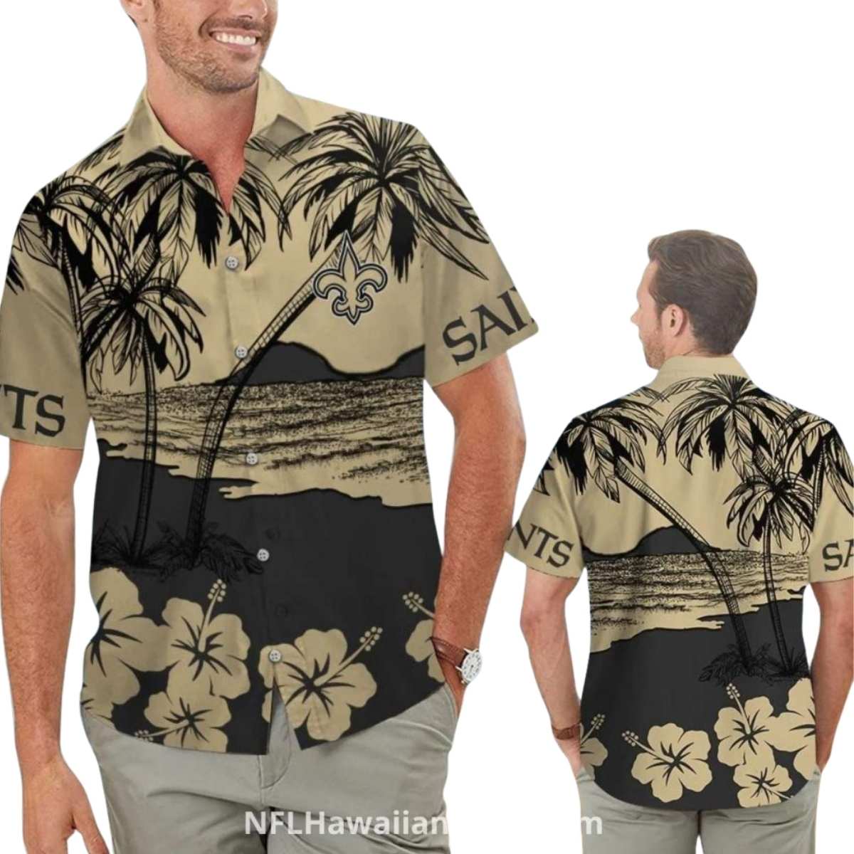 Saints Sunset Palm Tree Beach Hawaiian Shirt - Moonbestprint
