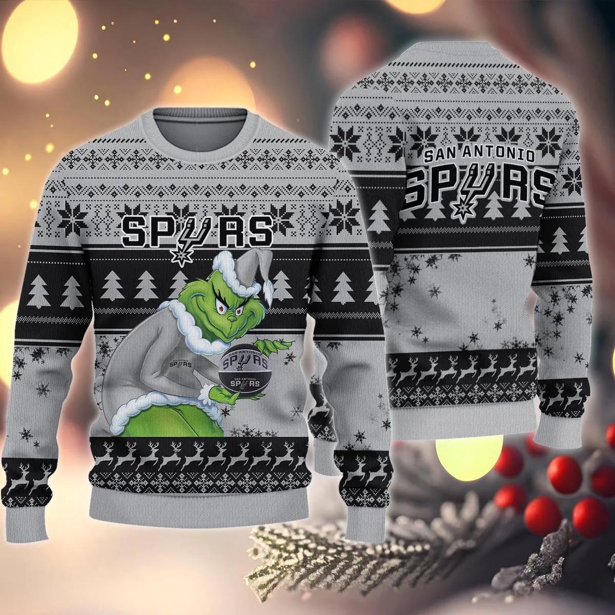 San Antonio Spurs Grinch Stolen Ugly Christmas Sweater, NBA Chritsmas Sweater Moonbestprint