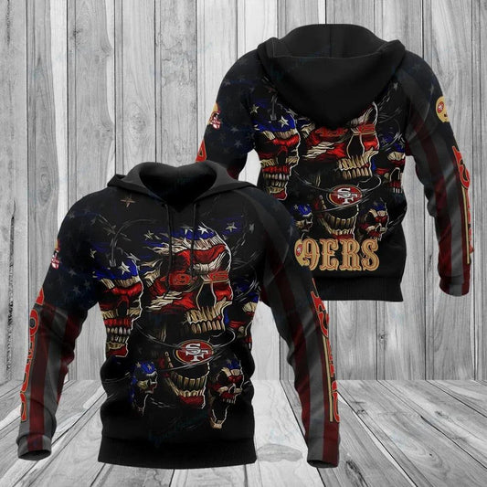 San Francisco 49ers American Flag Skull 3D Hoodie, NFL Hoodie Moonbestprint
