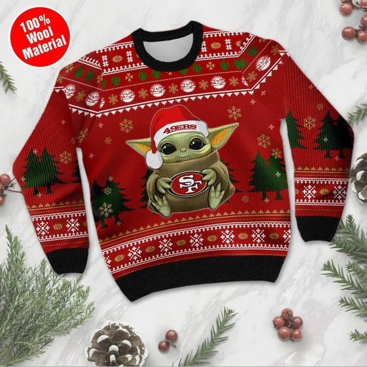 San Francisco 49ers Baby Yoda Christmas Ugly Sweater, NFL Christmas Sweater Moonbestprint