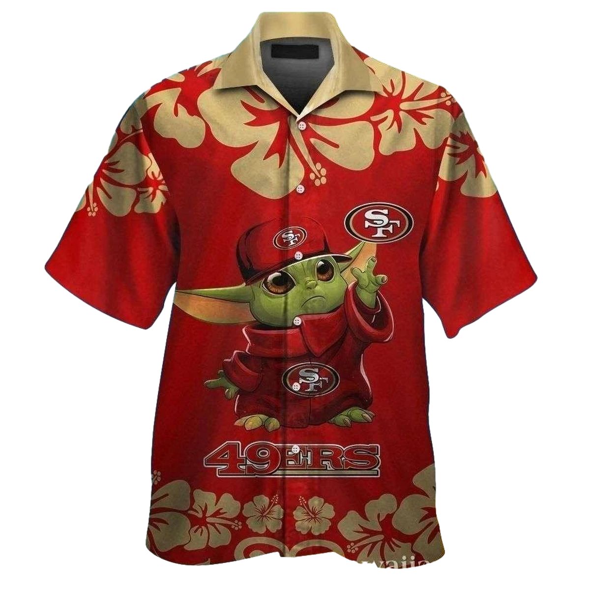 San Francisco 49ers Baby Yoda Hibiscus Hawaiian Shirt - Moonbestprint