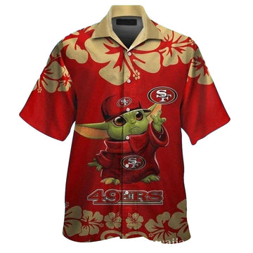 San Francisco 49ers Baby Yoda Hibiscus Hawaiian Shirt - Moonbestprint