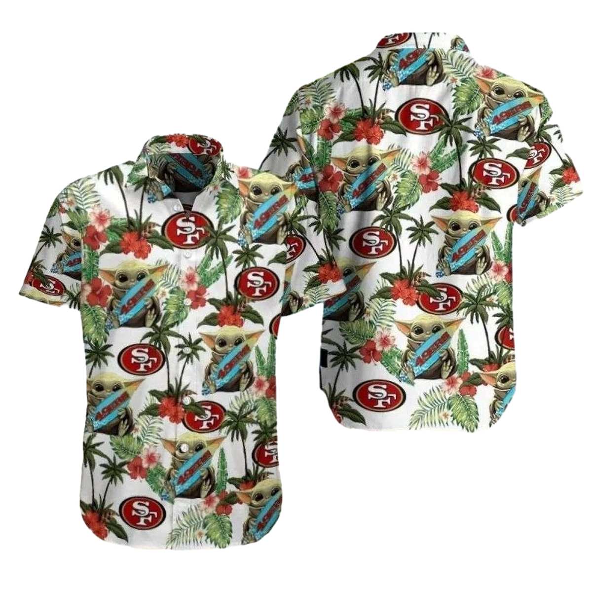 San Francisco 49ers Baby Yoda Tropical Paradise Hawaiian Shirt - Moonbestprint