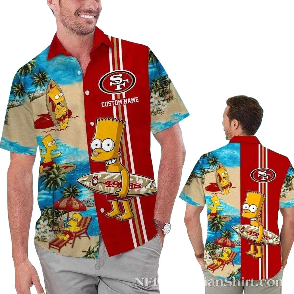 San Francisco 49ers Bart Simpson Beach Surfing Hawaiian Shirt - Moonbestprint