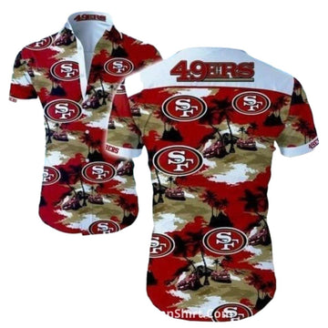 San Francisco 49ers Beach Camo Palm Tree Hawaiian Shirt - Moonbestprint
