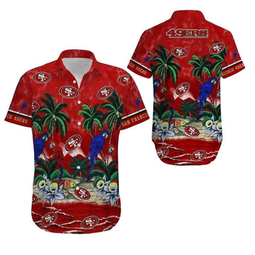 San Francisco 49ers Beach Parrot Palm Tree Hawaiian Shirt - Moonbestprint