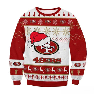 San Francisco 49ers Big Logo Santa Hat Nfl Ugly Christmas Sweater, NFL Christmas Sweater Moonbestprint