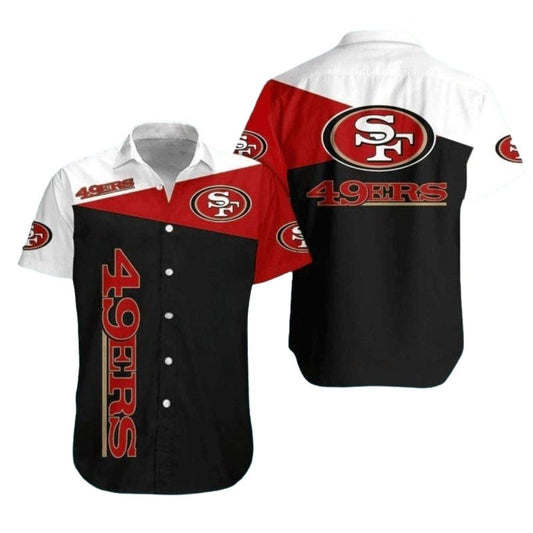 San Francisco 49ers Black Yellow And Red Bold Panel Design Hawaiian Shirt - Moonbestprint