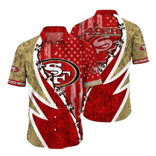 San Francisco 49ers Camo And Star Stripes Hawaiian Shirt - Moonbestprint