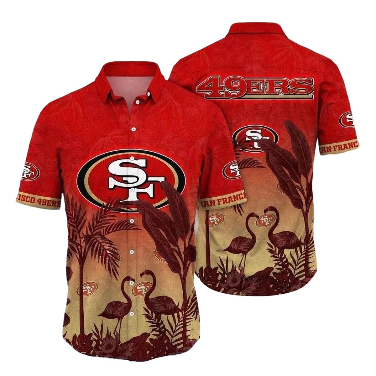 San Francisco 49ers Flamingo And Flower Tropical Hawaiian Shirt - Moonbestprint