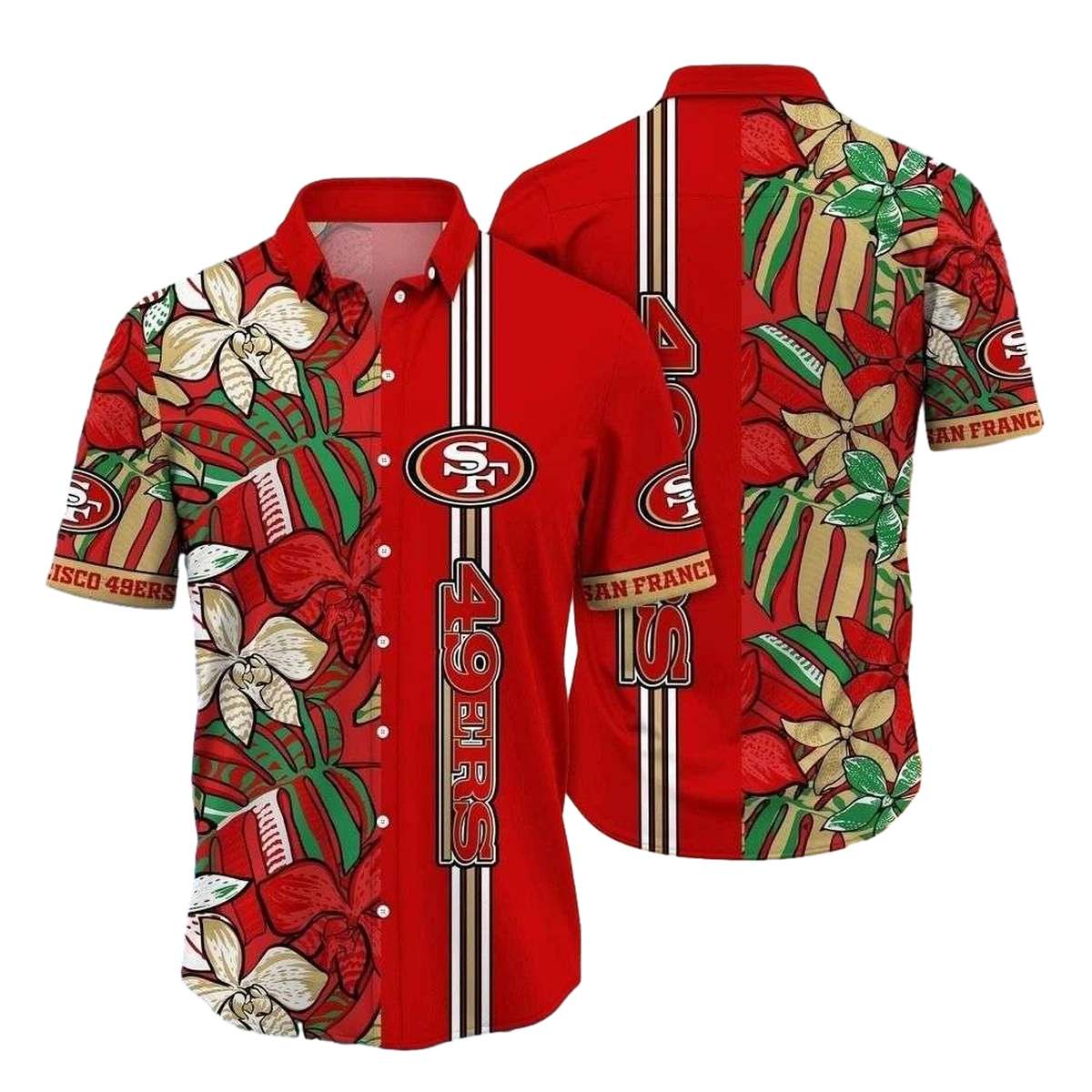 San Francisco 49ers Floral Elegance Striped Hawaiian Shirt - Moonbestprint