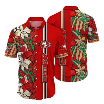 San Francisco 49ers Floral Elegance Striped Hawaiian Shirt - Moonbestprint
