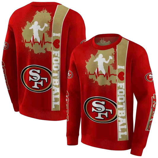 San Francisco 49ers Football Heartbeat Red Aop Sweatshirt - Moonbestprint