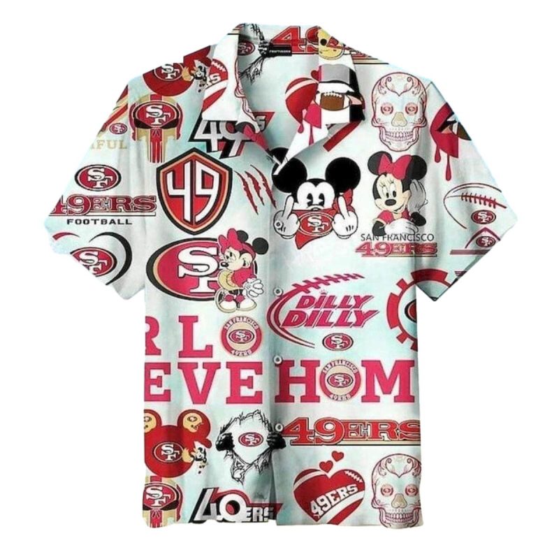 San Francisco 49ers Funny Mickey And Skull Hawaiian Shirt - Moonbestprint