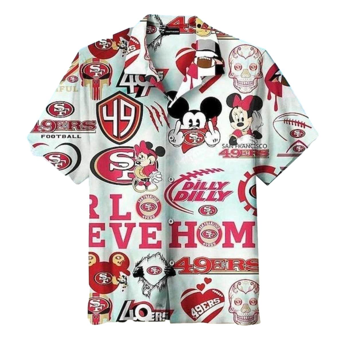 San Francisco 49ers Funny Mickey And Skull Hawaiian Shirt - Moonbestprint