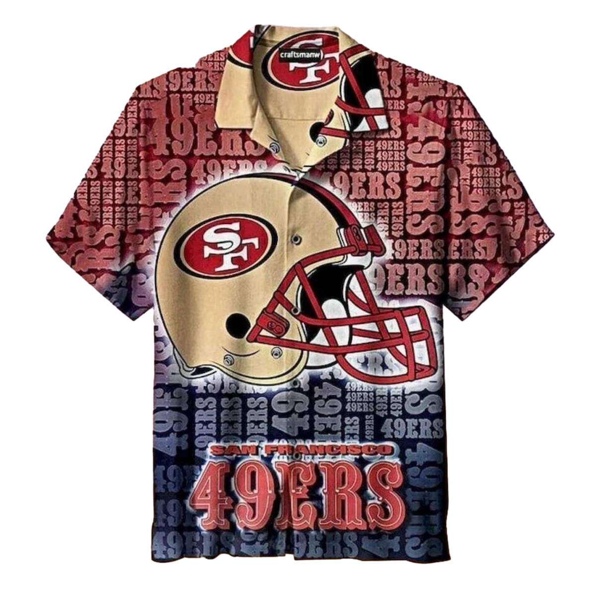 San Francisco 49ers Gold And Red Helmet 49ers Pattern Hawaiian Shirt - Moonbestprint