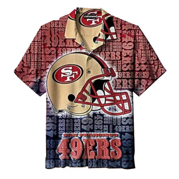 San Francisco 49ers Gold And Red Helmet 49ers Pattern Hawaiian Shirt - Moonbestprint