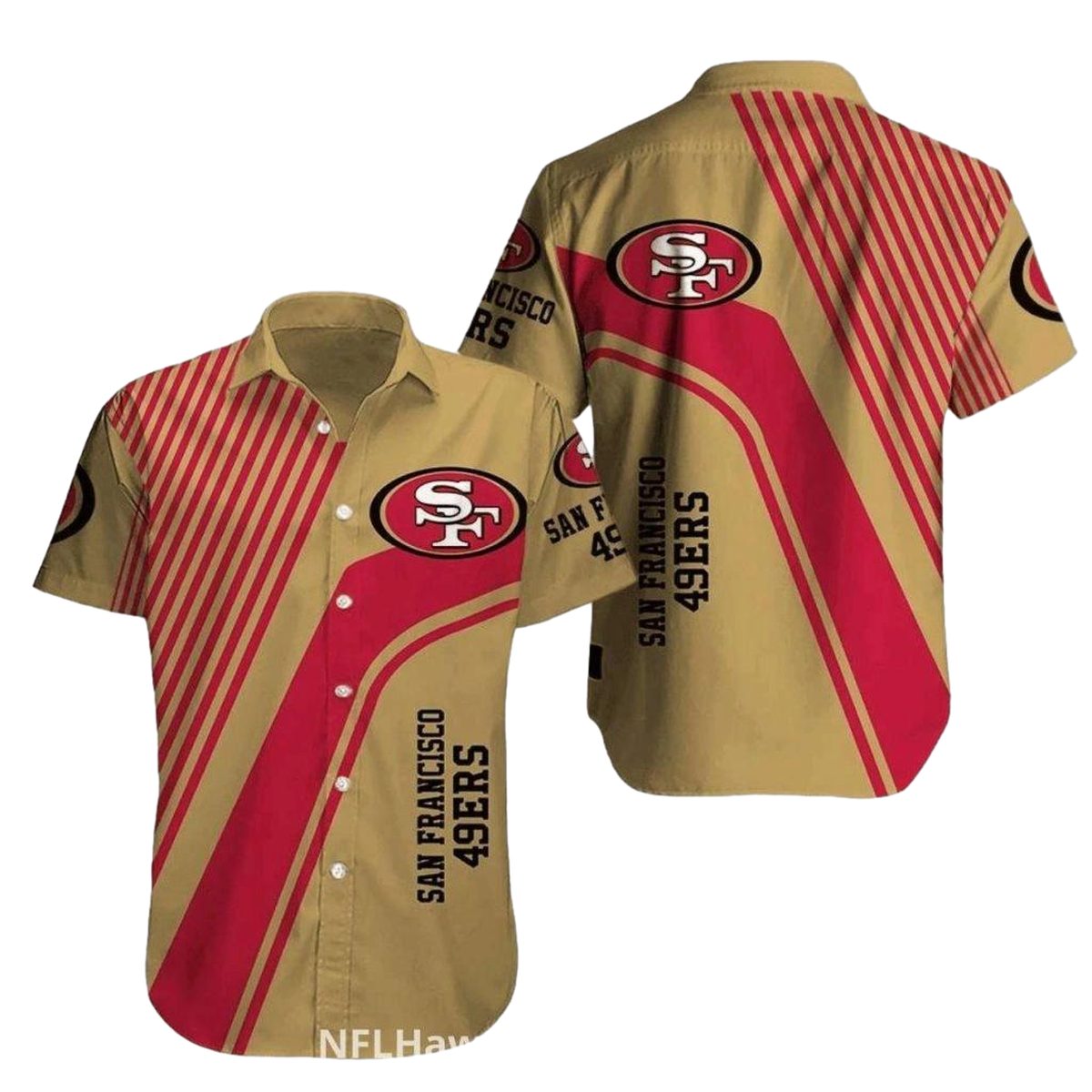 San Francisco 49ers Gold And Red Striped Modern Look Hawaiian Shirt - Moonbestprint