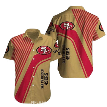 San Francisco 49ers Gold And Red Striped Modern Look Hawaiian Shirt - Moonbestprint