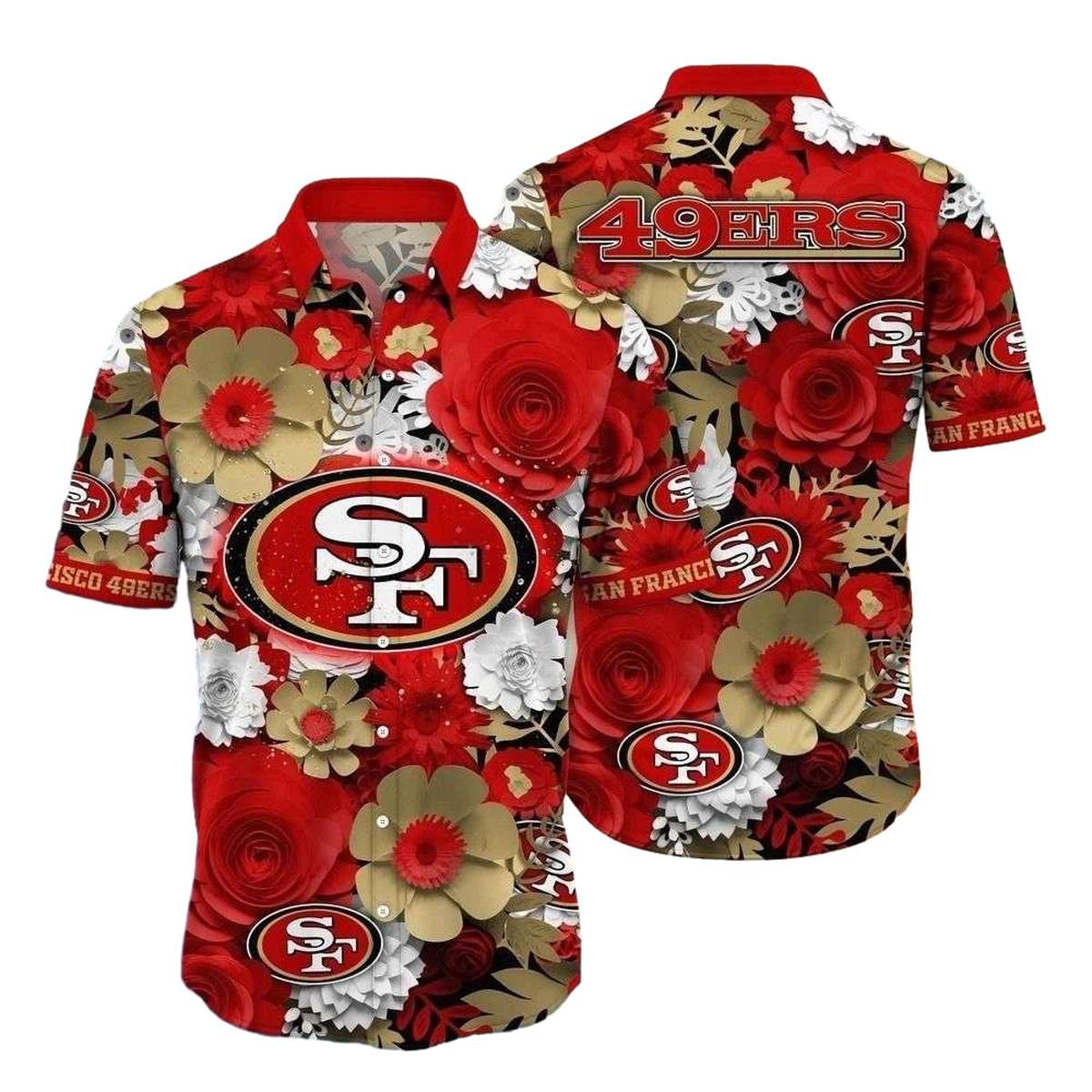 San Francisco 49ers Golden State Floral Emblemhawaiian Shirt - Moonbestprint