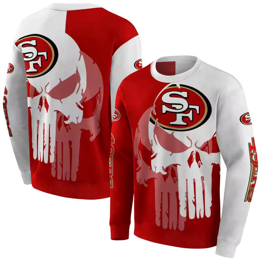 San Francisco 49ers Graphic Punisher Red White Aop Sweatshirt - Moonbestprint
