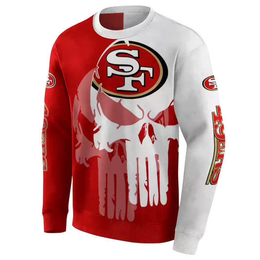San Francisco 49ers Graphic Punisher Red White Aop Sweatshirt - Moonbestprint