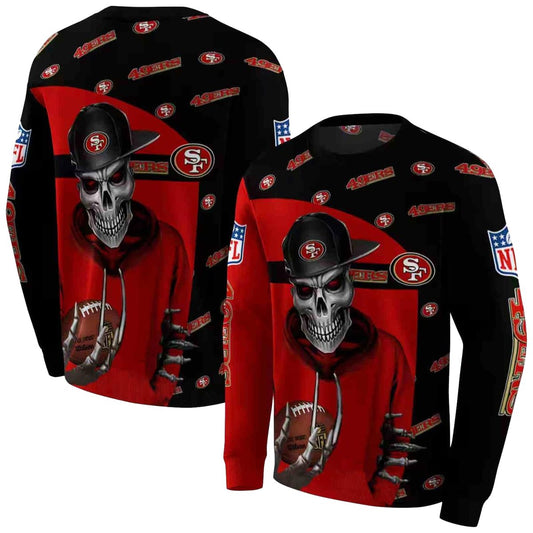 San Francisco 49ers Grim Vibe Hat Skull Red Black Aop Sweatshirt - Moonbestprint