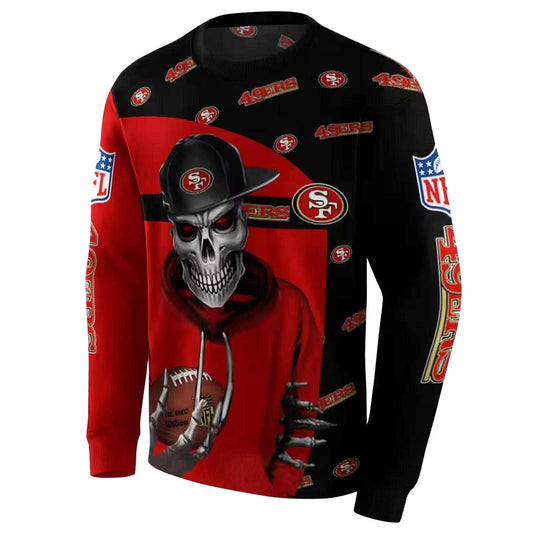San Francisco 49ers Grim Vibe Hat Skull Red Black Aop Sweatshirt - Moonbestprint