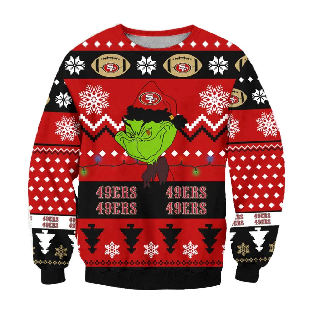 San Francisco 49ers Grinch Cunningly Smile Nfl Ugly Christmas Sweater, NFL Christmas Sweater Moonbestprint