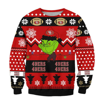San Francisco 49ers Grinch Cunningly Smile Nfl Ugly Christmas Sweater, NFL Christmas Sweater Moonbestprint