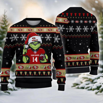 San Francisco 49ers Grinch Custom Chrismas Ugly Sweater, NFL Christmas Sweater Moonbestprint