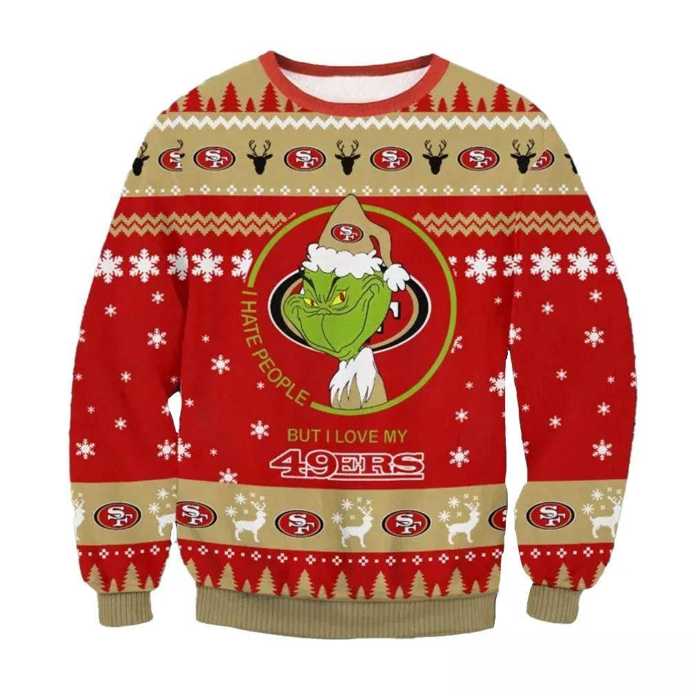San Francisco 49ers Grinch I Hate People But I Love My 49ers Nfl Christmas Sweater, NFL Christmas Sweater Moonbestprint