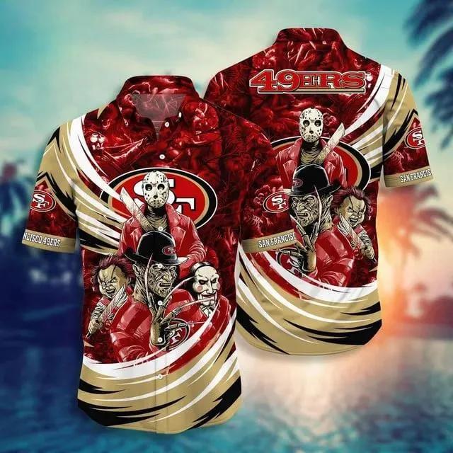San Francisco 49ers Halloween Horror Movies Hawaiian Shirts, NFL Hawaiian Shirt Moonbestprint