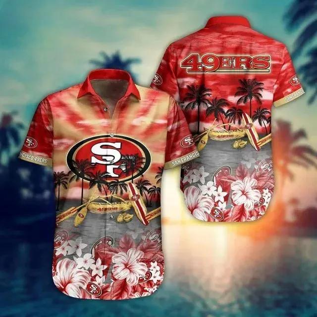 San Francisco 49ers Hawaiian Shirt And Short Tropical Pattern New Hot Trend Summer For Football Fans, NFL Hawaiian Shirt Moonbestprint