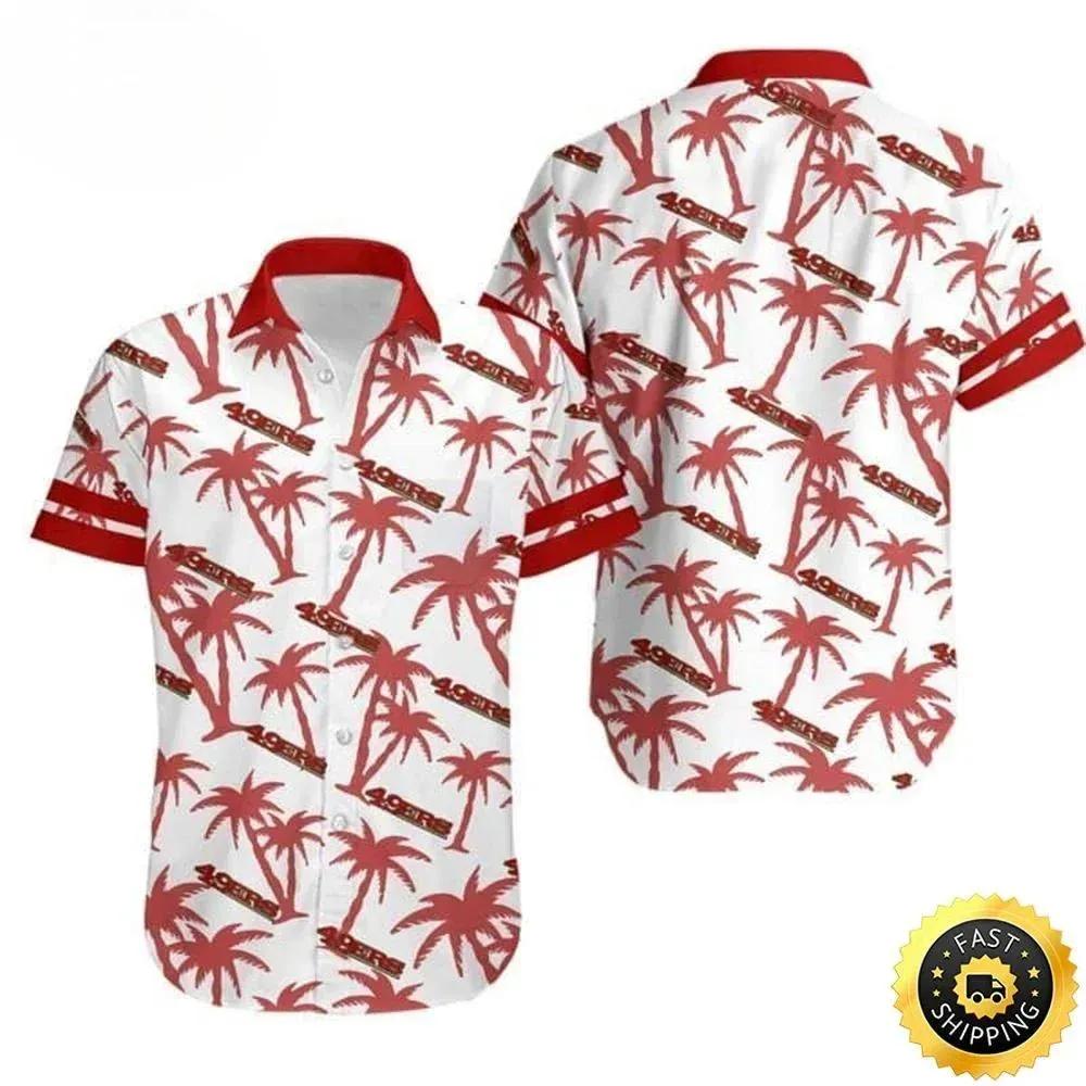 San Francisco 49ers Hawaiian Shirt Coconut Trees On White Theme, NFL Hawaiian Shirt Moonbestprint