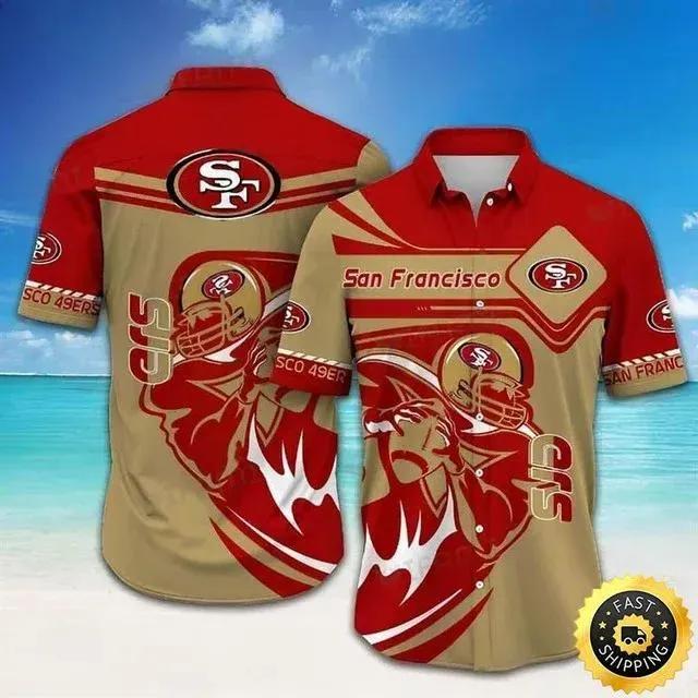 San Francisco 49ers Hawaiian Shirt Gift For Beach Trip, NFL Hawaiian Shirt Moonbestprint
