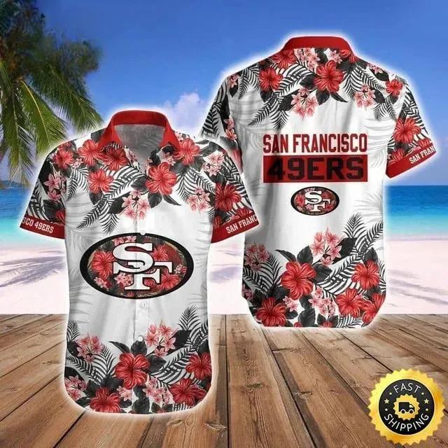 San Francisco 49ers Hawaiian Shirt Hibiscus Flower Pattern, NFL Hawaiian Shirt Moonbestprint