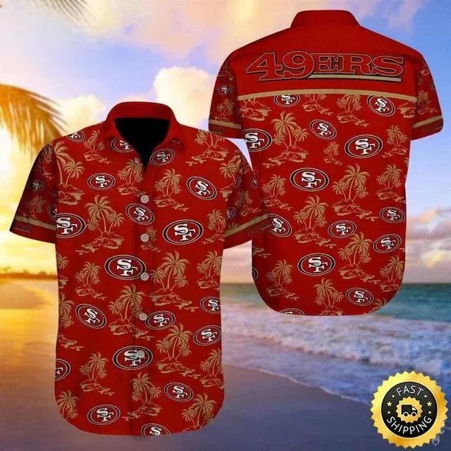 San Francisco 49ers Hawaiian Shirt Island Pattern Summer Beach Gift, NFL Hawaiian Shirt Moonbestprint