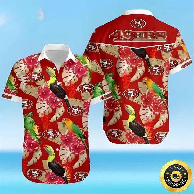 San Francisco 49ers Hawaiian Shirt Parrot Pattern Summer Beach Gift, NFL Hawaiian Shirt Moonbestprint